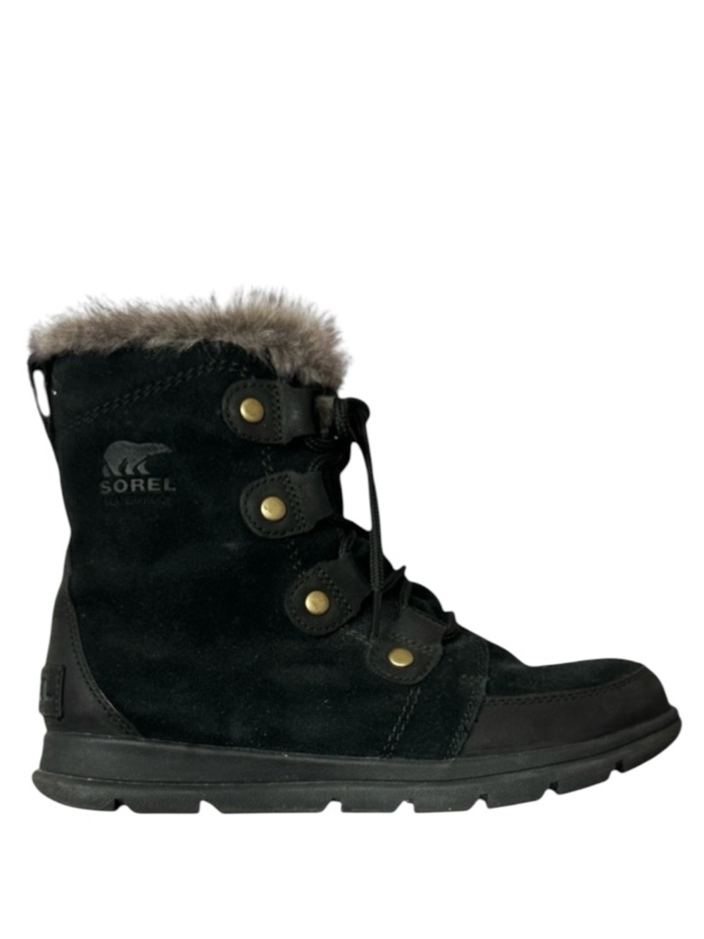 Sorel Women's Explorer Joan‎ Snow Boots in Black Suede & Leather Winter Size 8.5